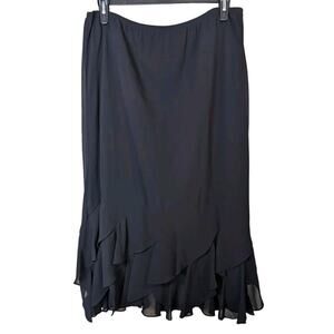 Vintage JBS Black Ruffled Hem Maxi skirt Sz 16/18 whimsygoth dark academia goth